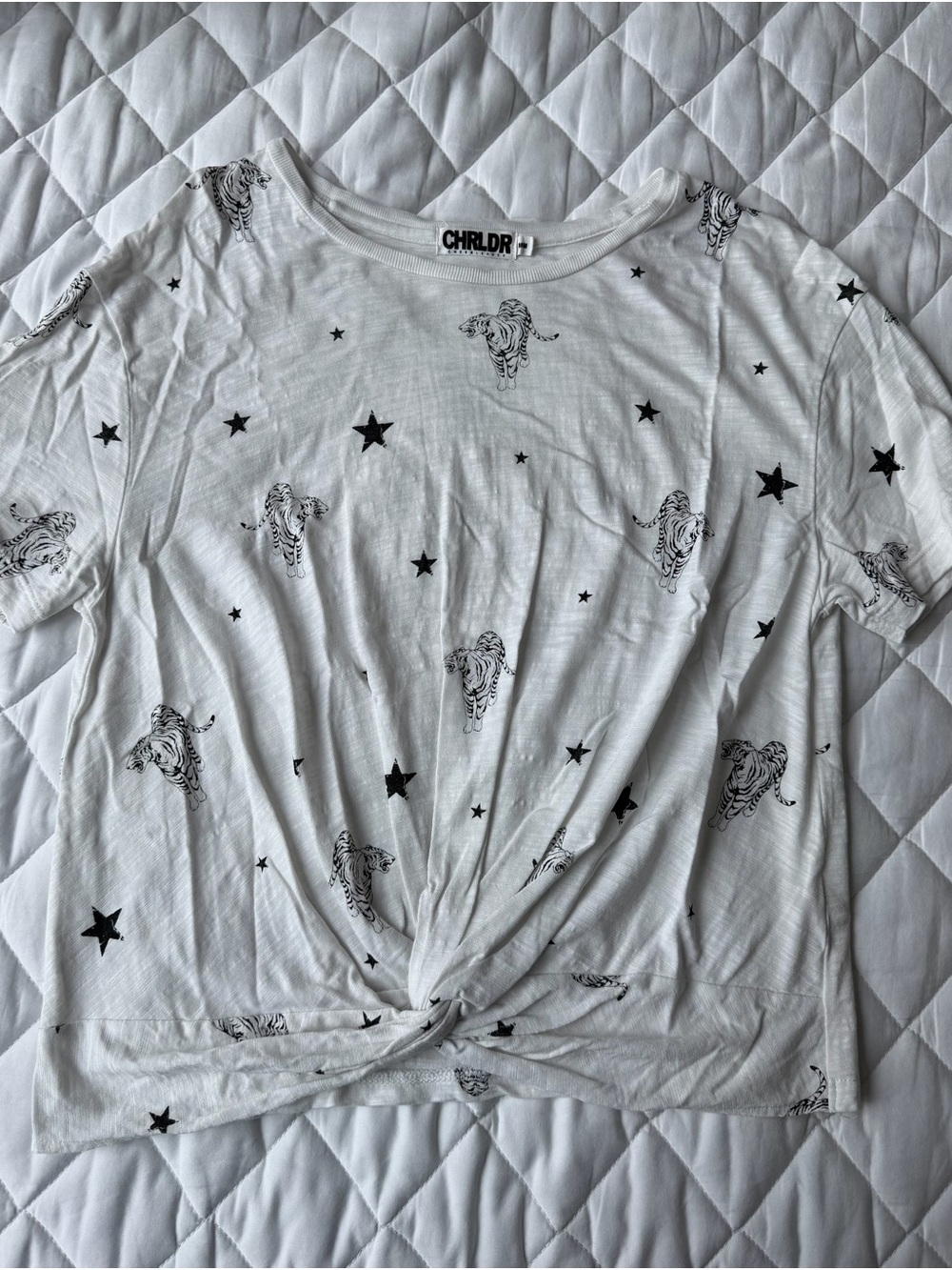 CHRLDR White Tee with Black Tiger Print